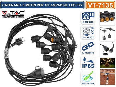 Cordoniera 5mt con 10 E27 IP65 10xE27